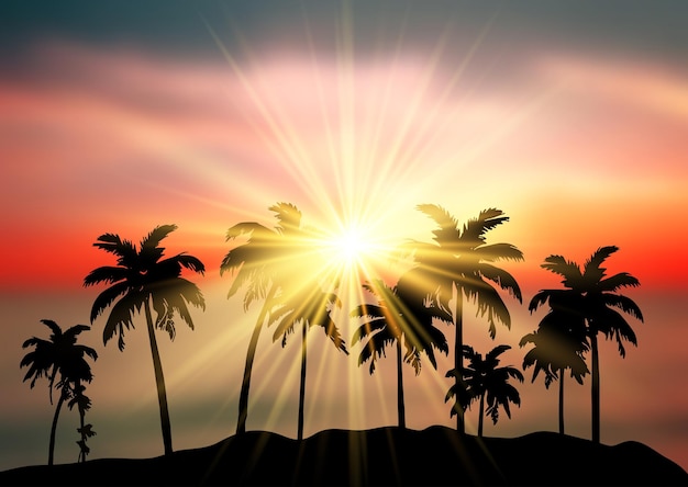 Free Vector silhouette of palm trees against a defocussed sunset landscape