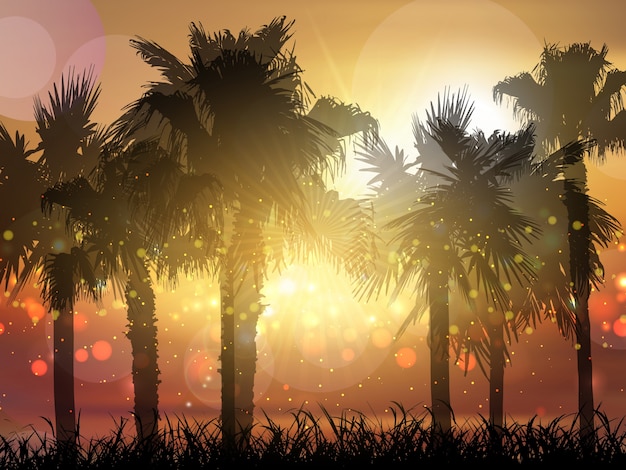 Silhouette of palm trees against a sunset sky