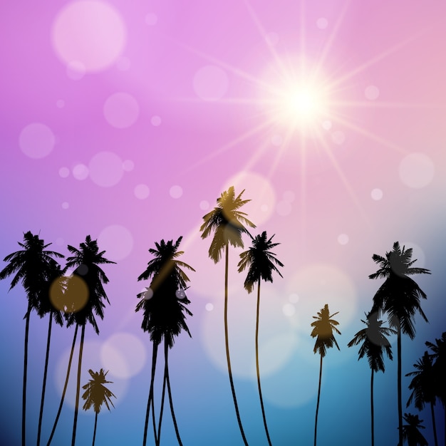 Free vector silhouette of palm trees against a sunset sky