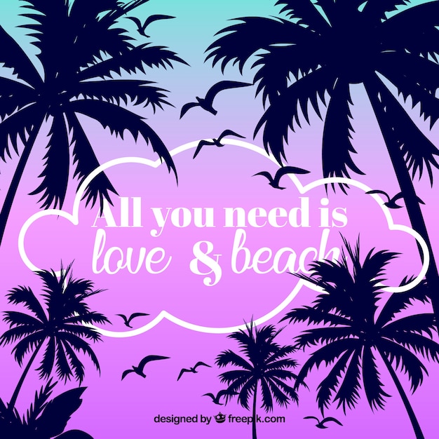 Silhouette palms background with quote