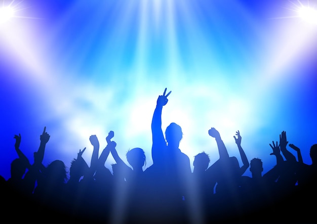 Silhouette of a party audience on a spotlight background