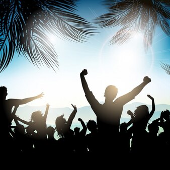 Silhouette of a party crowd on the beach