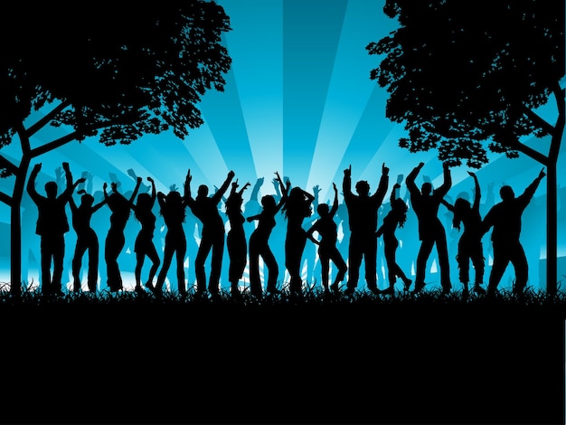 Vettore gratuito silhouette di una folla di partito che balla fuori illustrazione