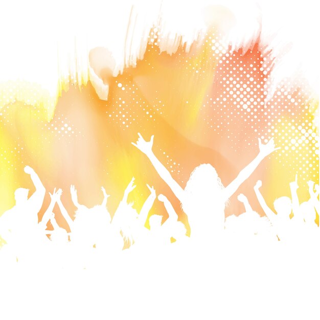 Silhouette of a party crowd on a watercolour background