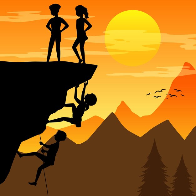 Silhouette rock climbing background