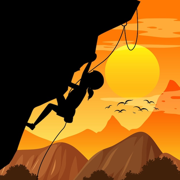 Silhouette rock climbing background