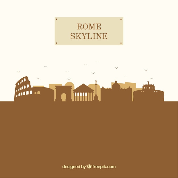 無料ベクター フラットスタイルのシルエットのローマのスカイラインの背景
