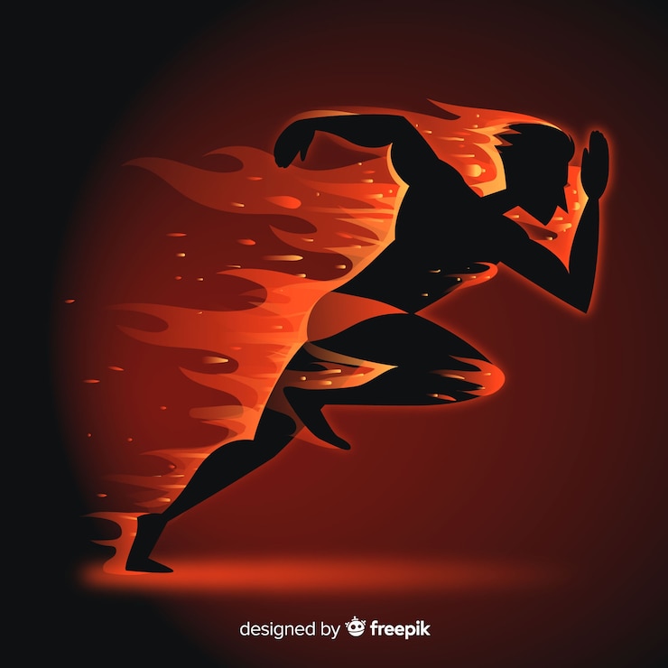 Free Vector silhouette of runner in flames