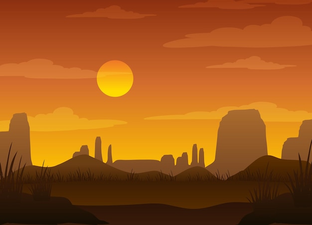 Free vector silhouette savanna forest at sunset time