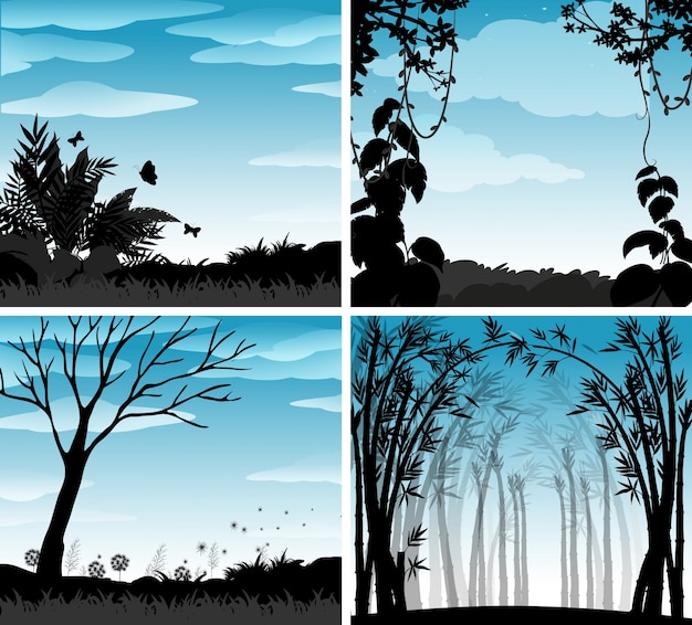 Vettore gratuito scena silhouette di illustrazione della natura