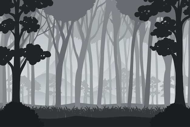 Vettore gratuito ombra della siluetta della scena della foresta