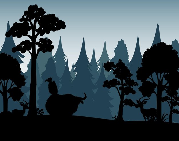 Silhouette shadow of forest scene