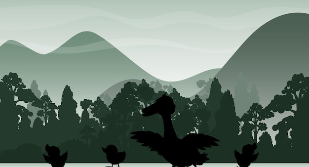 Silhouette shadow of forest scene