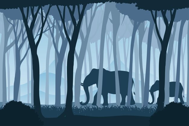 Silhouette shadow of forest scene