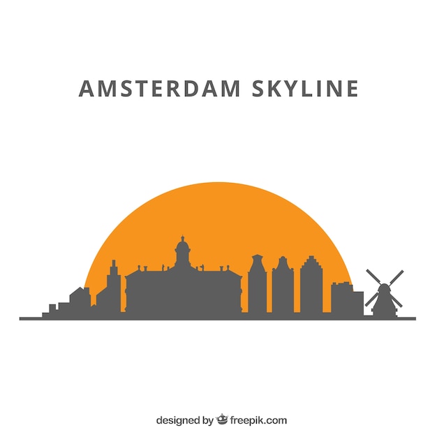 Silhouette skyline background in flat style