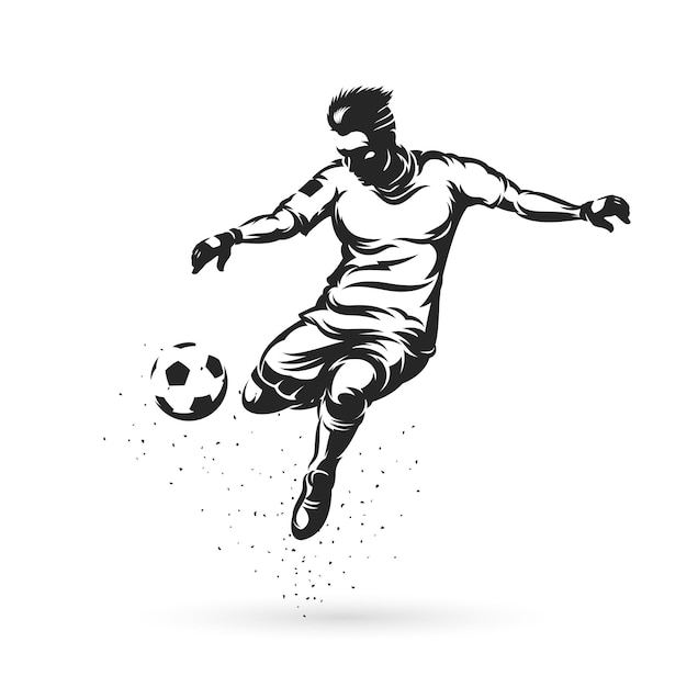 ボールでジャンプするシルエットのサッカー選手 プレミアムベクター