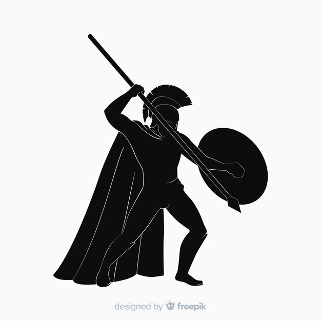 Silhouette of spartan warrior with javelin