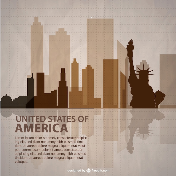 Free Vector silhouette of the statue of liberty and buildings