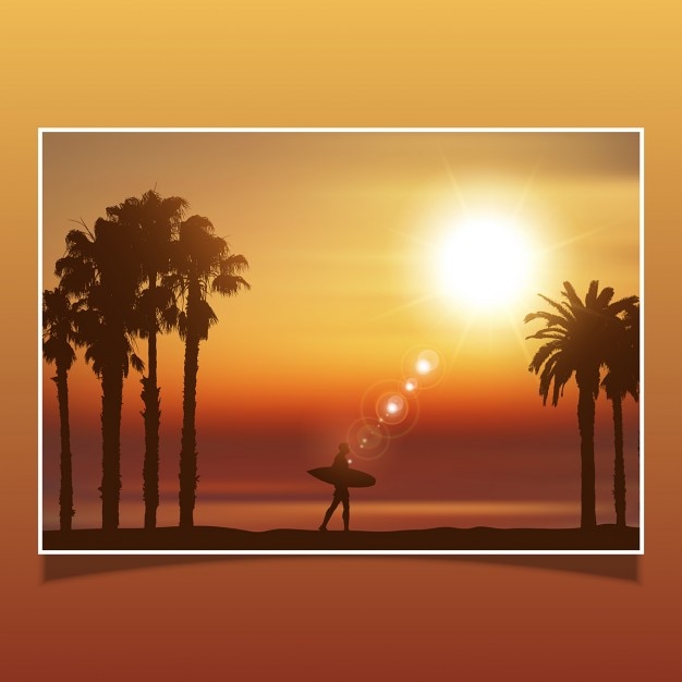 Free vector silhouette of a surfer on the beach