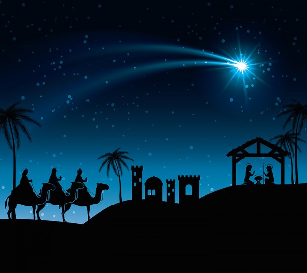 silhouette three wise kings manger design illustration