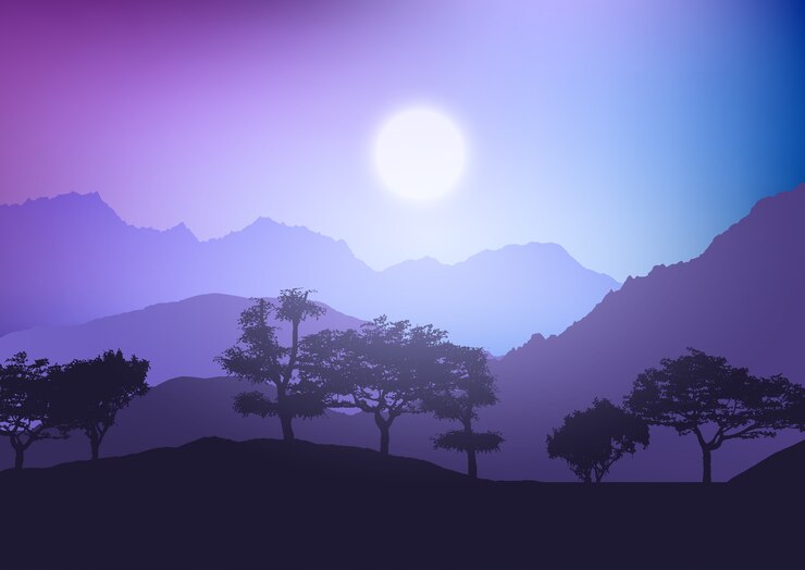 Free Vector silhouette of a tree landscape against a sunset sky
