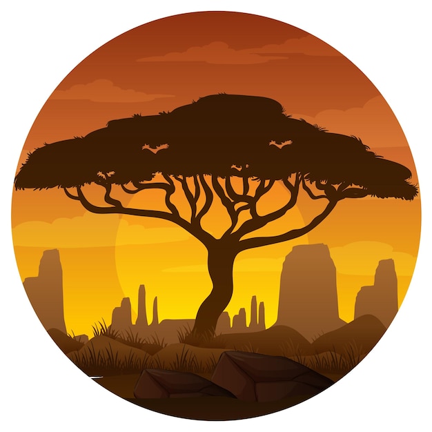 Free vector silhouette tree in savanna forest