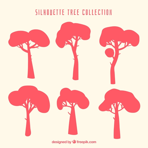 Silhouette trees collection in flat style