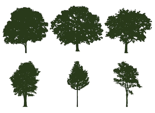 Free vector silhouette trees set