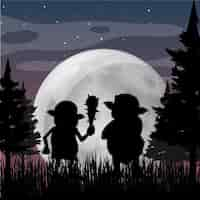 Free vector silhouette trolls with full moon background