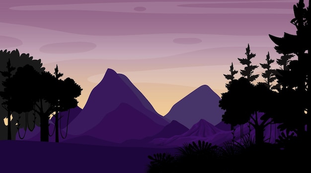 Silhouette twilight forest landscape background
