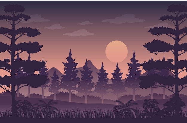 Free vector silhouette twilight forest landscape background