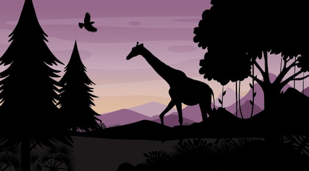 Free vector silhouette twilight forest landscape background