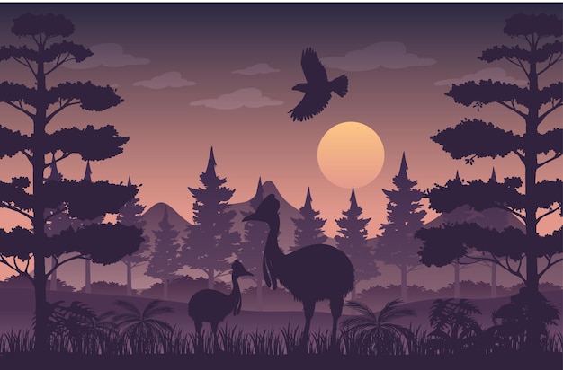 Free vector silhouette twilight forest landscape background