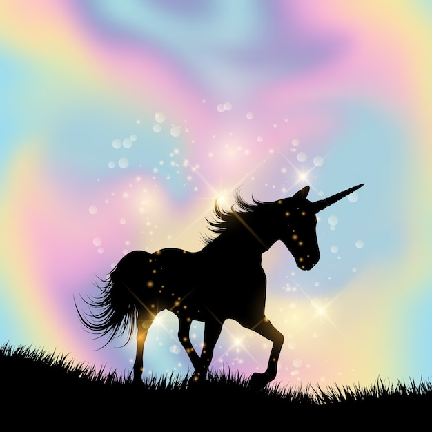 Silhouette of a unicorn on a hologram gradient background