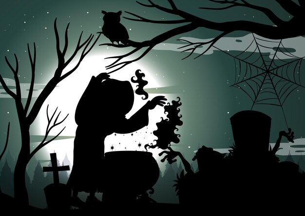 Silhouette wizard with full moon background