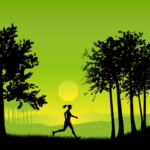 Free Vector silhouette of a woman jogging in the countryside