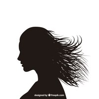 Vettore gratuito silhouette di donna con agitando i capelli