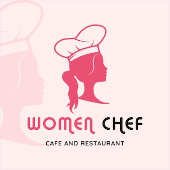 Силуэт женщины шеф-повар логотип векторные иллюстрации шаблон значок графический дизайн. кафе и ресторан символ для деловой еды в современном стиле