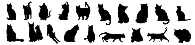 Free Vector silhouettes of cats different pack of cat silhouettes
