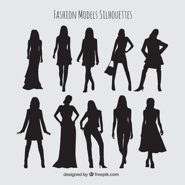 Silhouettes collection of models with stylish clothes