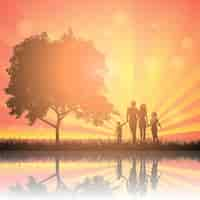 Free vector silhouettes of a family walking in the countryside