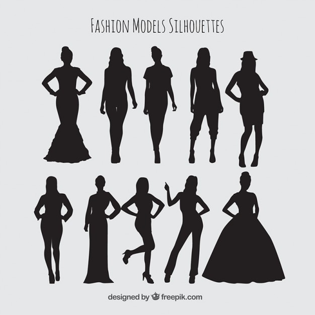 Silhouettes of female models set