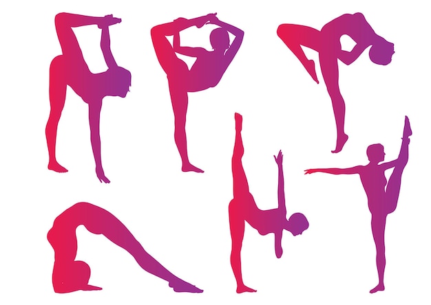 Silhouettes of females in gymnastic poses