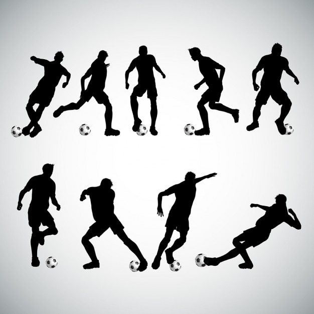 Silhouettes of football players in various poses