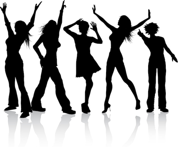 Free vector silhouettes of a group dancing