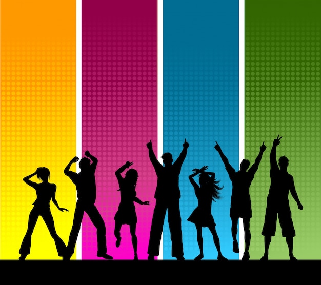 Free vector silhouettes of a group of people dancing