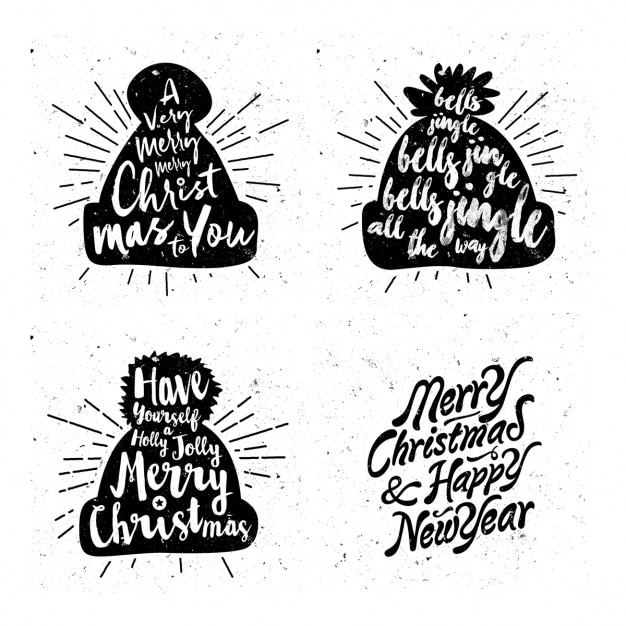 Silhouettes of hats with christmas messages