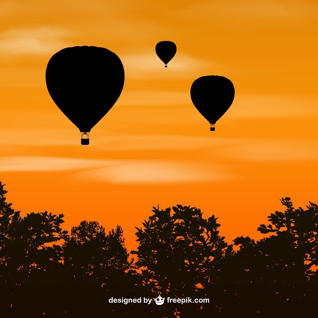 Silhouettes of hot air balloons