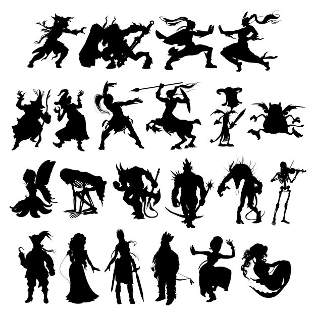 ファンタジーの漫画のキャラクターのシルエット プレミアムベクター