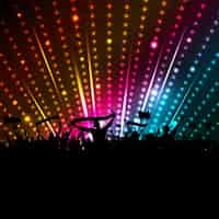Бесплатное векторное изображение Силуэт толпы с транспарантами и флагами на фоне диско свет